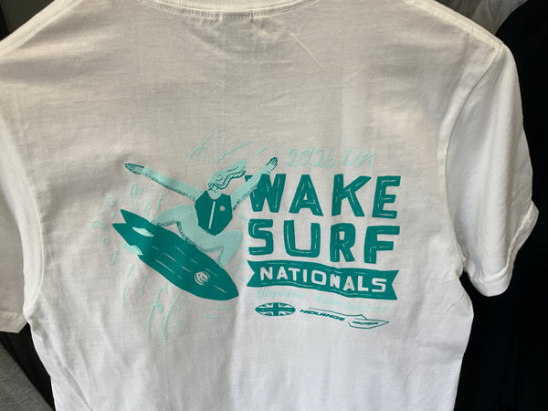 Wake and Surf Nationals T Shirt WHITE/ BLUE