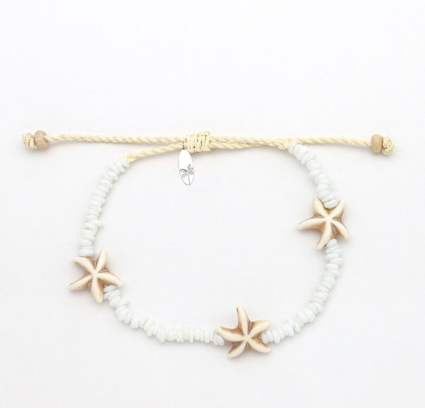 Tide pool Starfish Beaded Anklet White KALGA-002