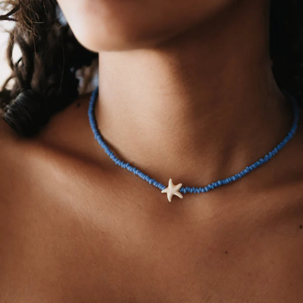 Pineapple Island Blue Beaded Starfish Charm Necklace