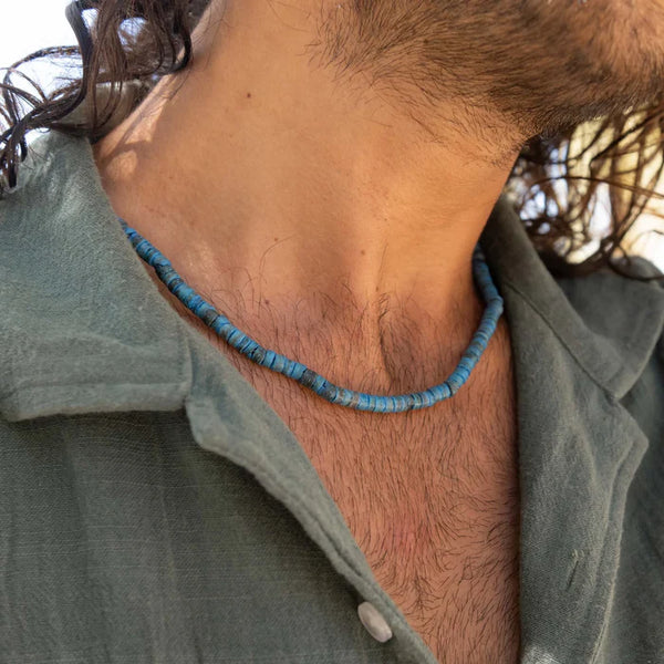 Pineapple Island Blue Wood Beaded Necklace