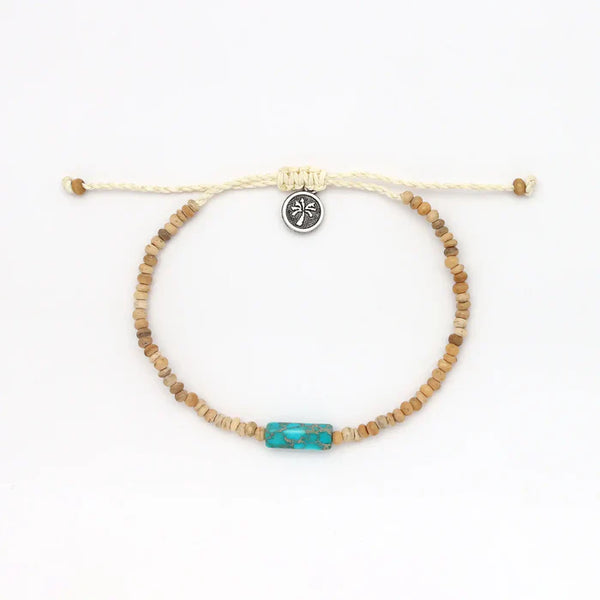 Pineapple Island Coconut Wood And Natural Stone Beaded Anklet